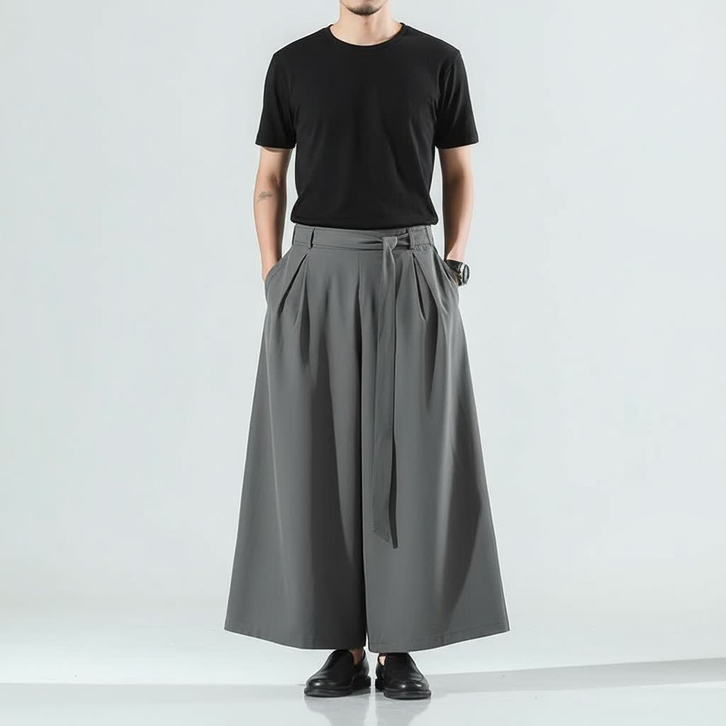 Men's lightweight hakama pants in grey, front view