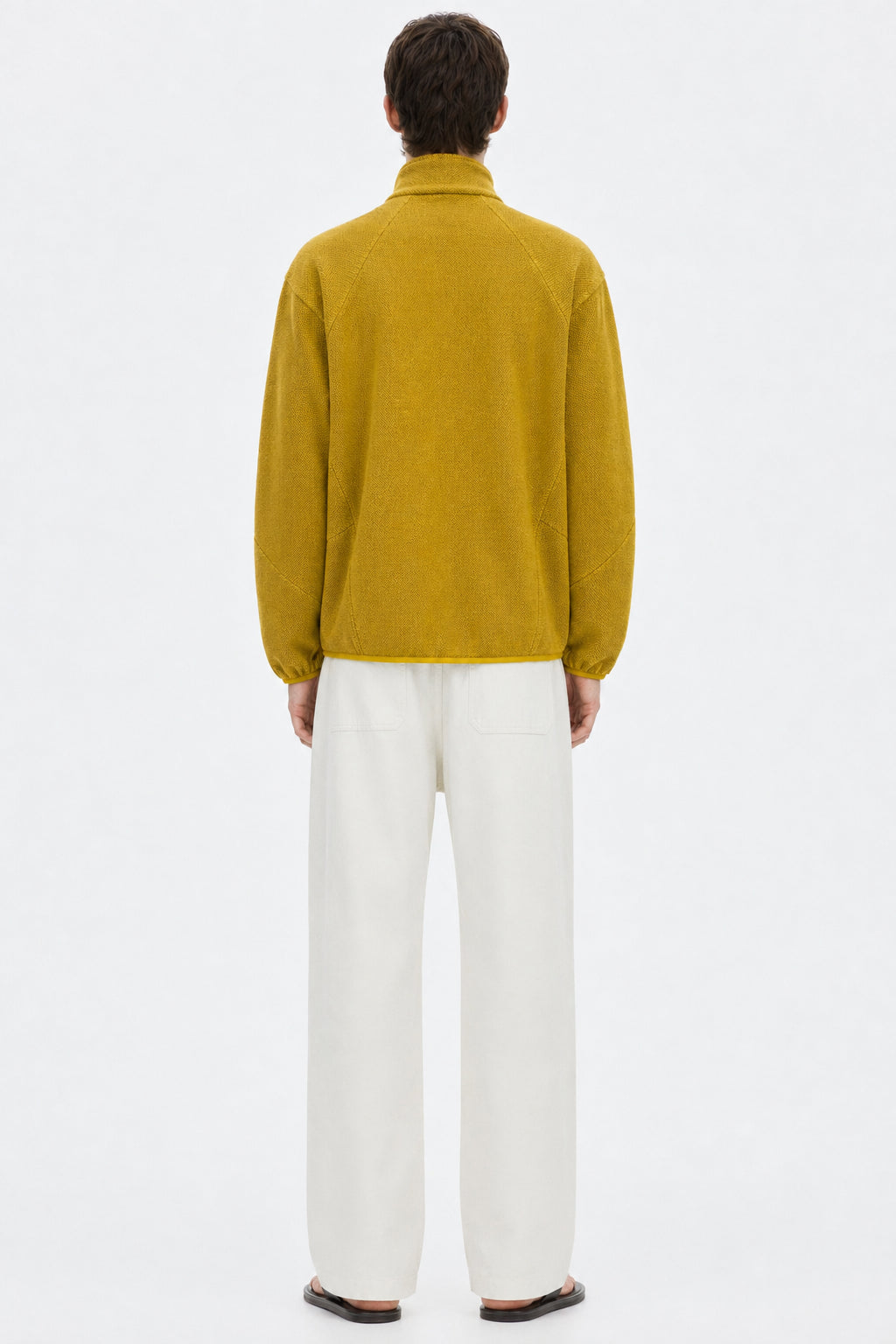 Honeycomb Stand-Collar Zip Sweatshirt on model - Yellow - back