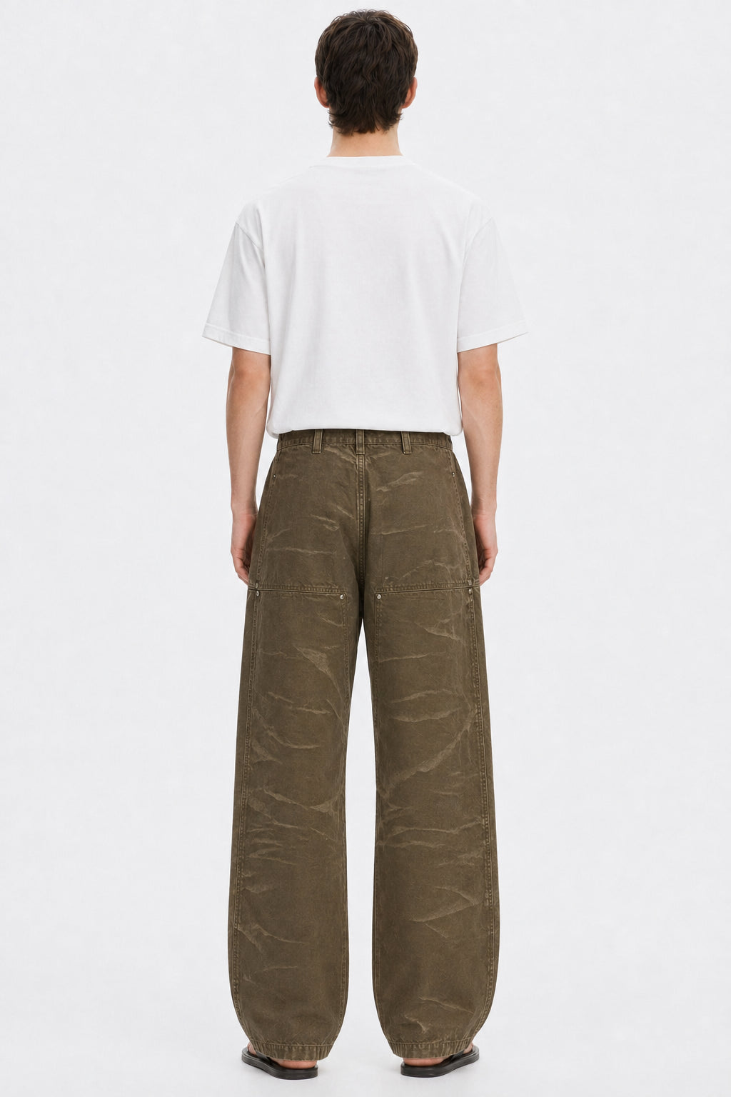 Heavyweight Straight Work Pants on model - Khaki - back