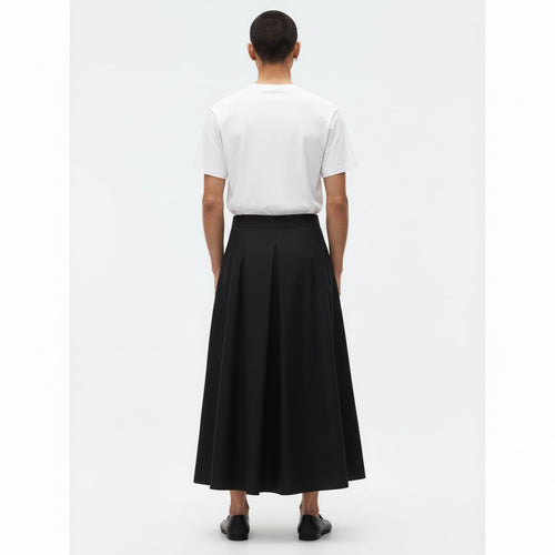 Men's Belted A-Line Hakama Pants on model in black, back view