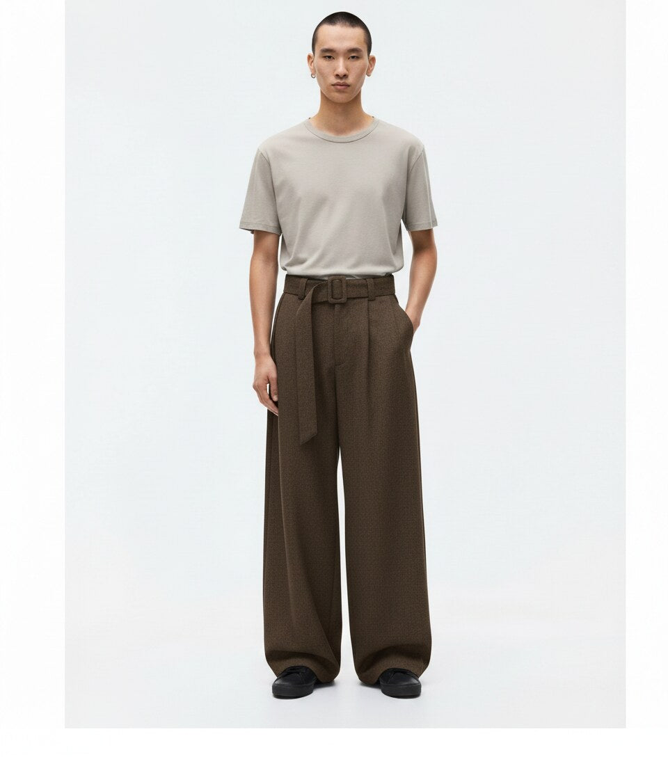 Belted Drape Trousers in cocoa, front view