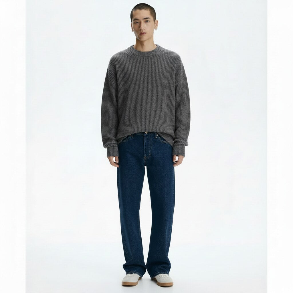 Chunky Knit Crew Sweater in charcoal, front view