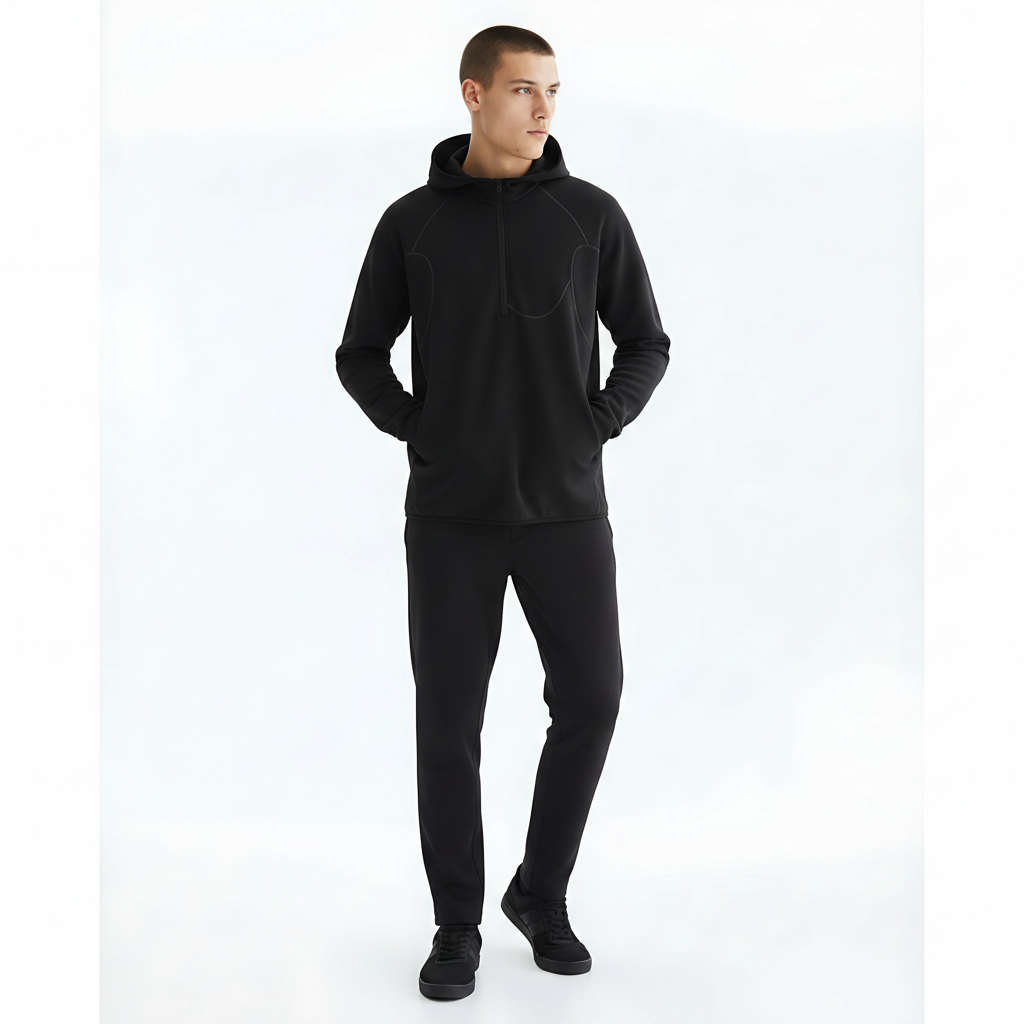 Cooling Outdoor Half-Zip Fleece Hoodie on model - Purple front view