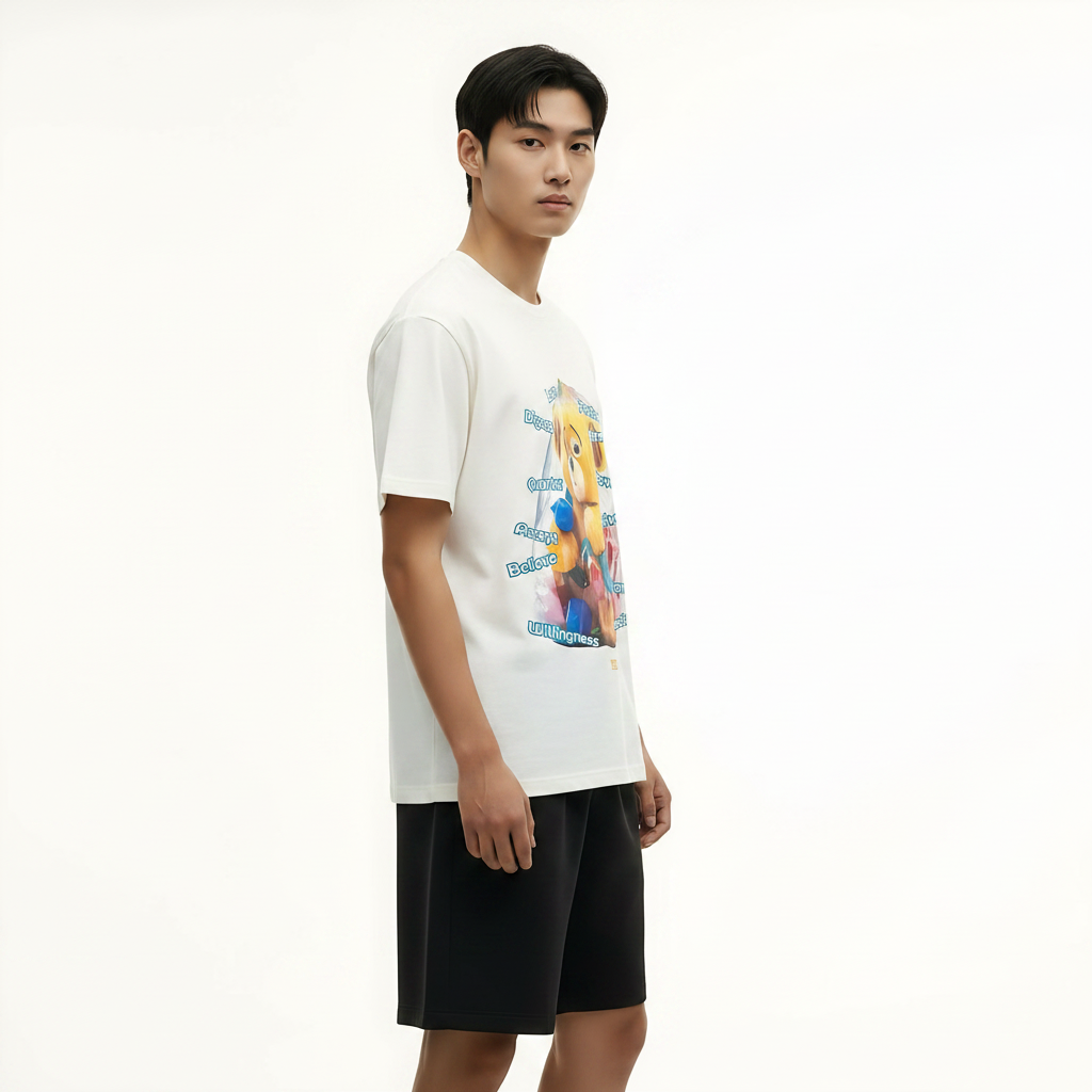 Heavyweight Cotton T-Shirt 250g on model - White front view