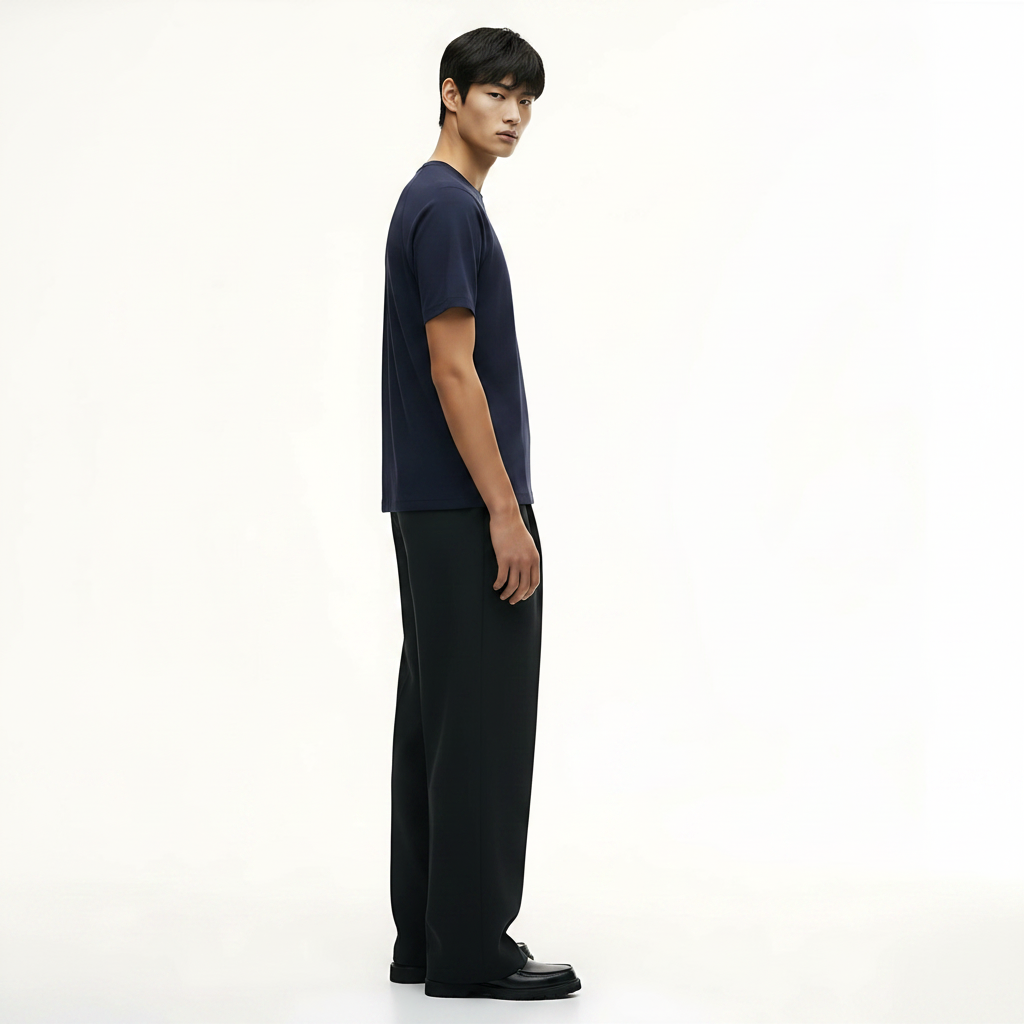 Heavyweight Waffle-Knit T-Shirt on model - Blue front view