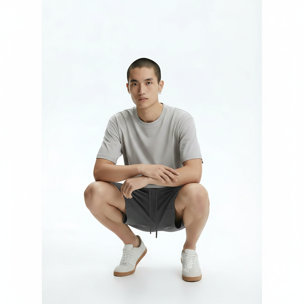 Oversized Shorts Heavyweight 100% Cotton on model - Gray front view
