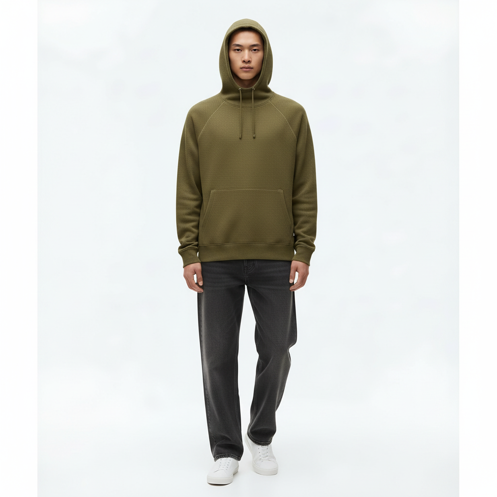 Lightweight Hoodie Pullover on model - Green 2 front view