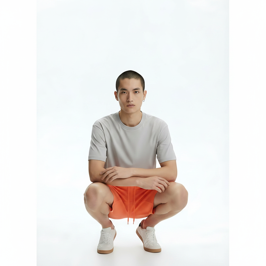 Oversized Shorts Heavyweight 100% Cotton on model - Red front view