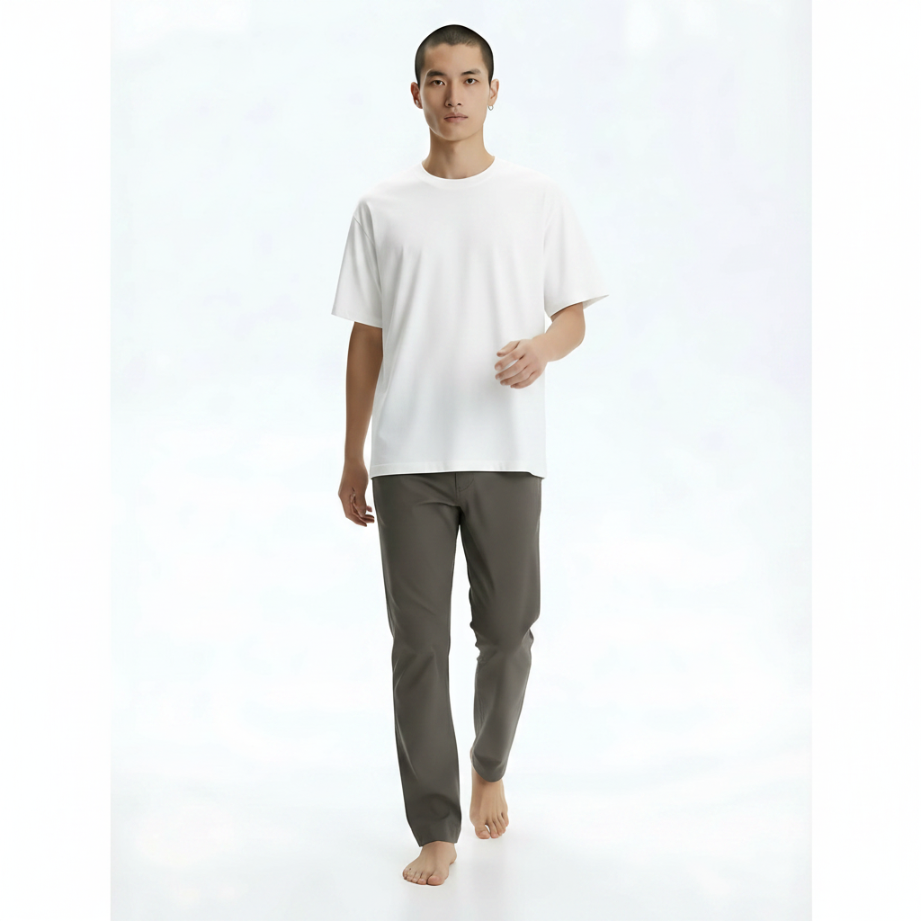 Honeycomb Tech Cotton-Blend T-Shirt on model - Off White front view