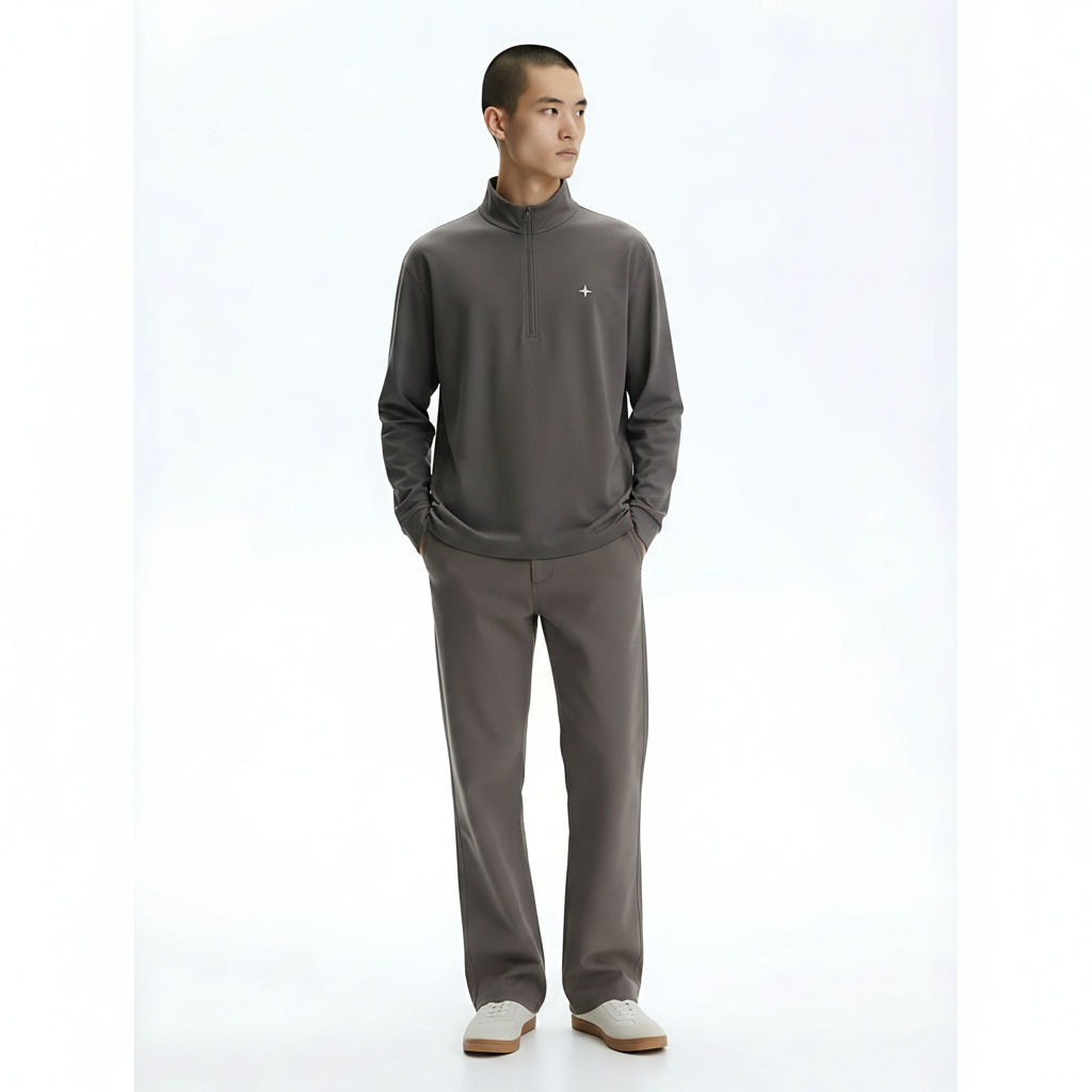 Long Sleeve T-Shirt on model - Gray front view