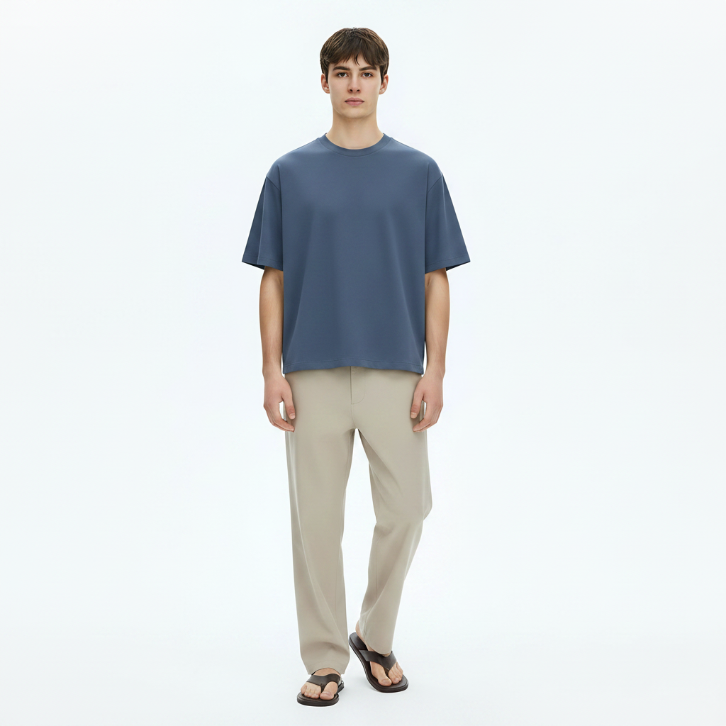 Heavyweight Shirt Cooling Tee on model - Blue front view