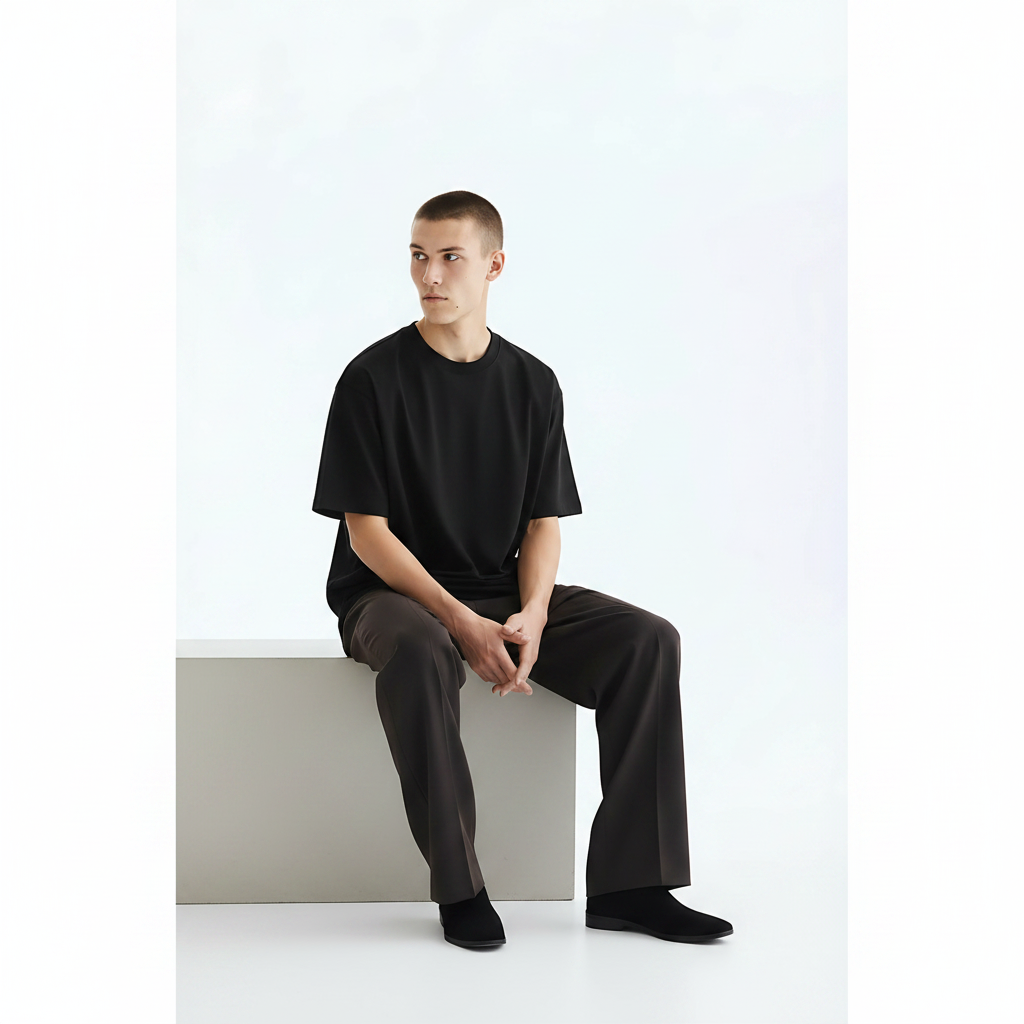 Cotton Oversized T-Shirt Cooling 220g on model - Black front view