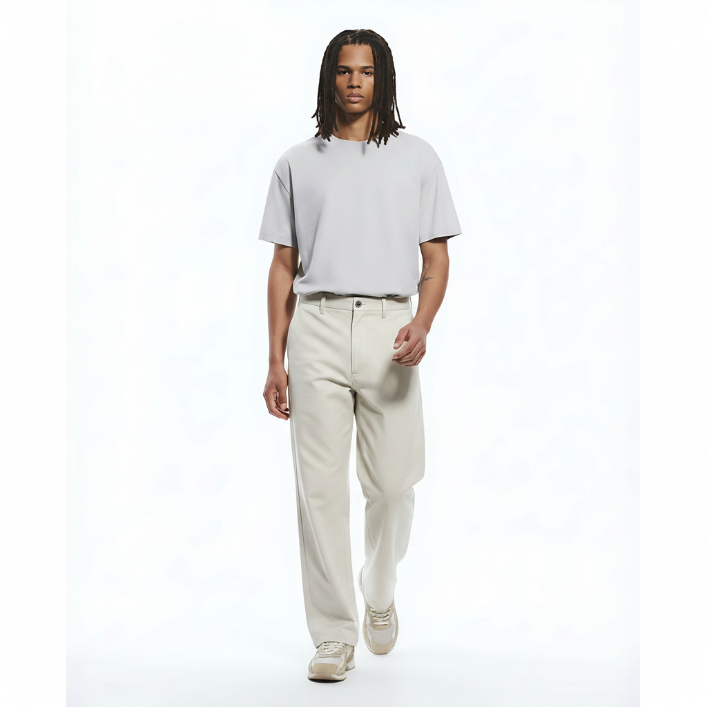 Cotton Cargo Pants Curved Stretch on model - Khaki front view