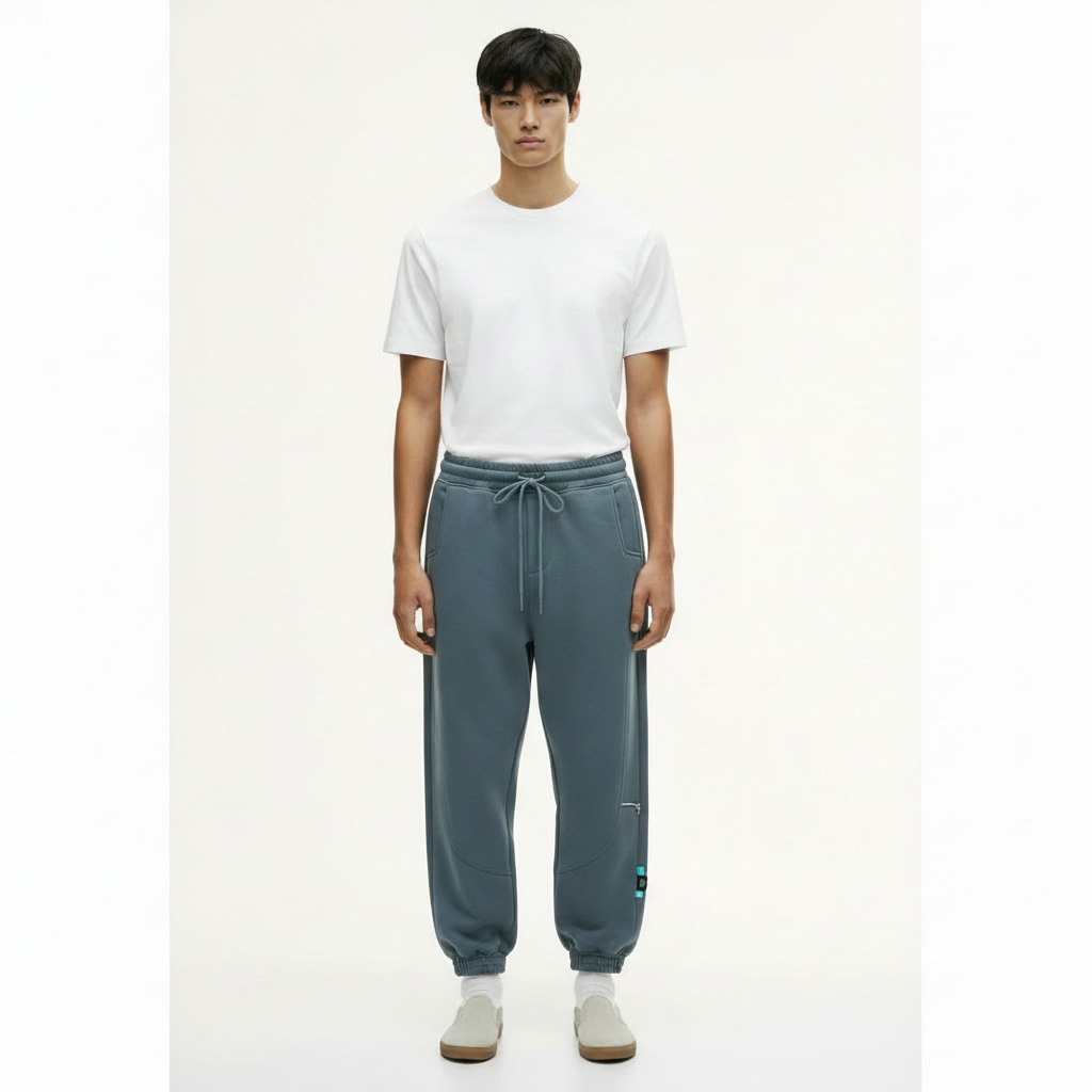 Fleece-Lined Sweatpants Tapered Fit on model - Medium Gray front view