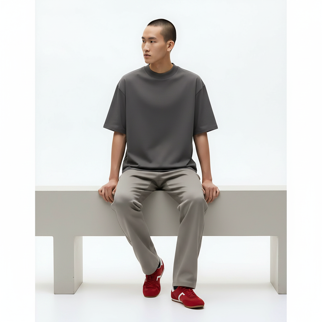 Cotton T-Shirt Pima Moisture-Wicking on model - Gray front view