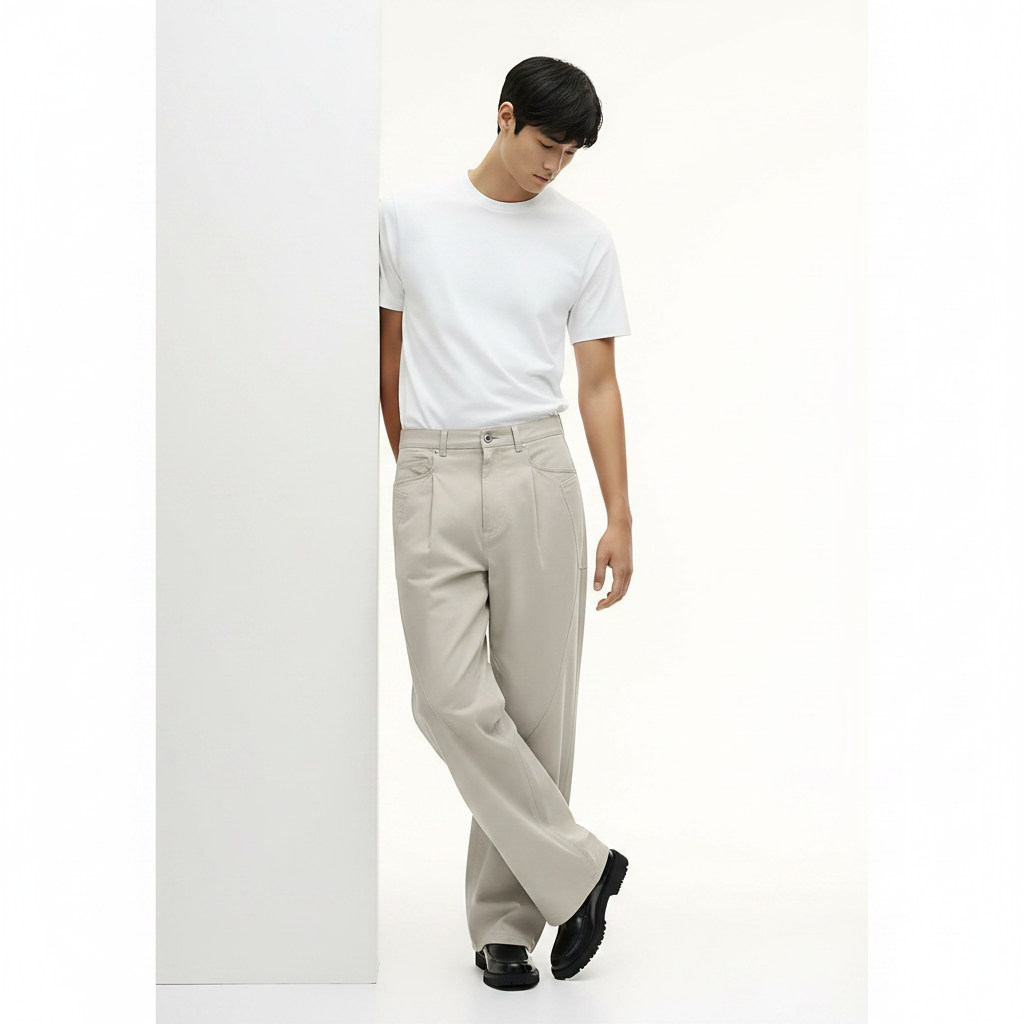 Casual Cotton Pants 100% on model - Apricot front view