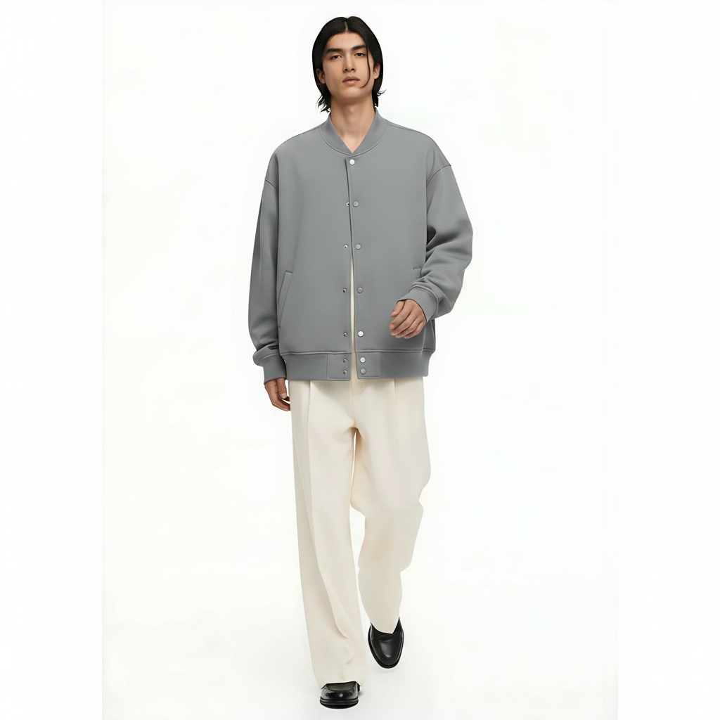 Baseball Jacket Fleece-Lined on model - Flower Ash front view