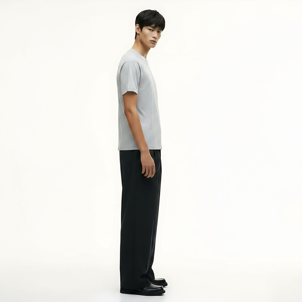 Heavyweight Waffle-Knit T-Shirt on model - Heather Gray front view
