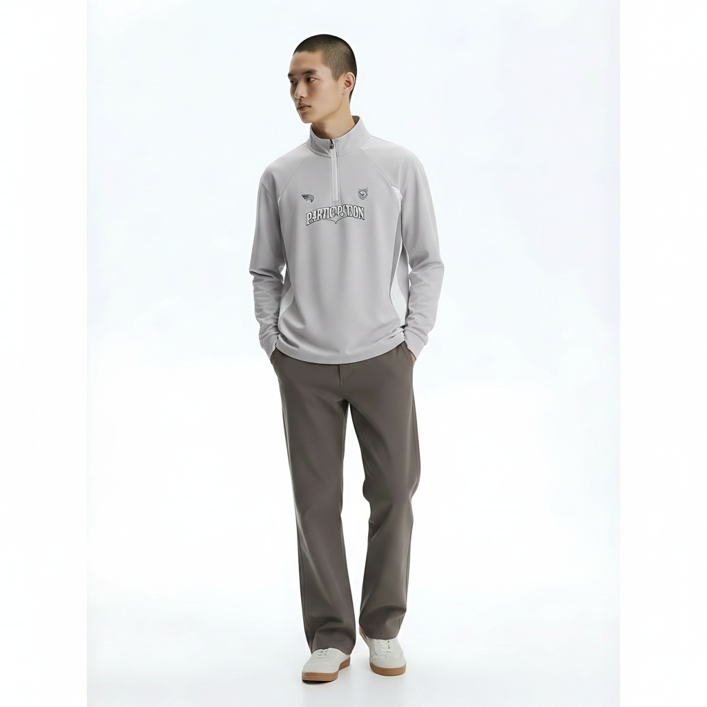 Long Sleeve T-Shirt on model - Light Gray front view