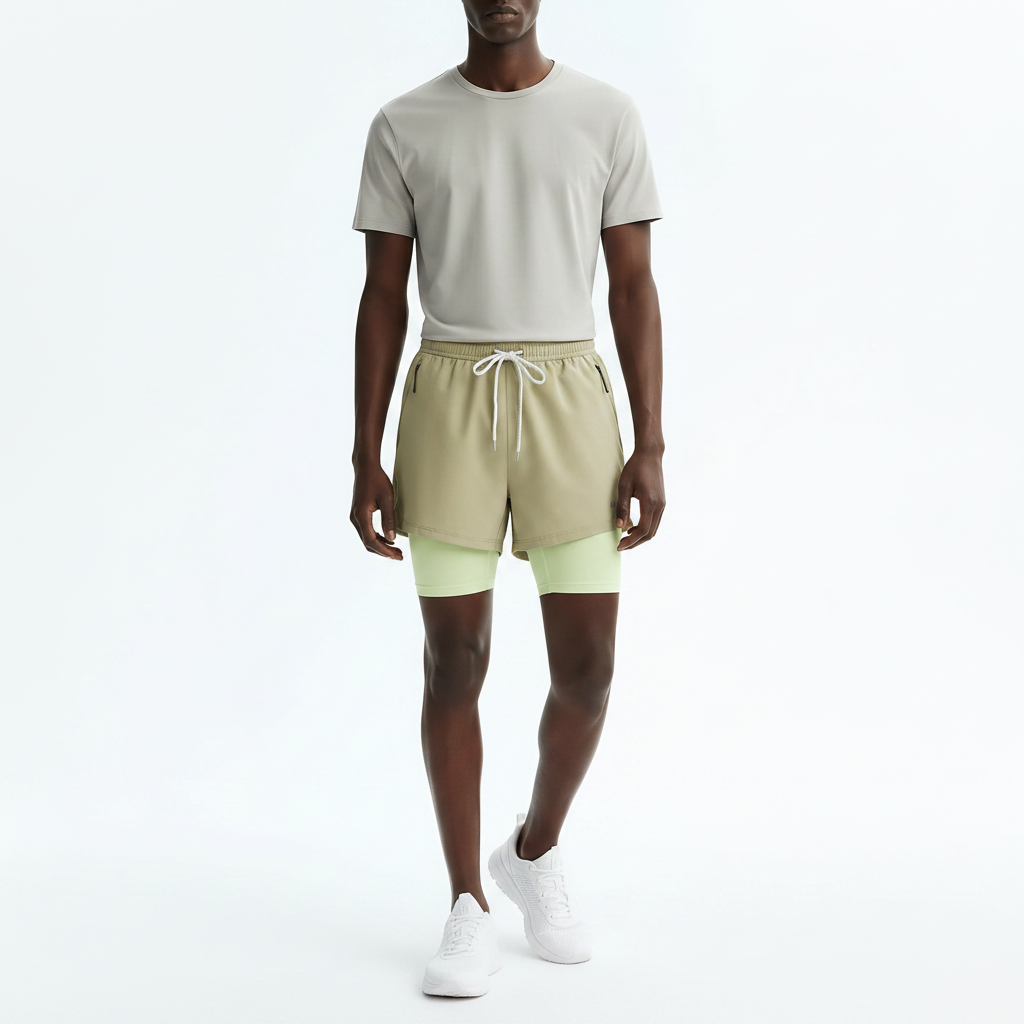 Outdoor Stretch Quick-Dry Shorts on model - Khaki front view