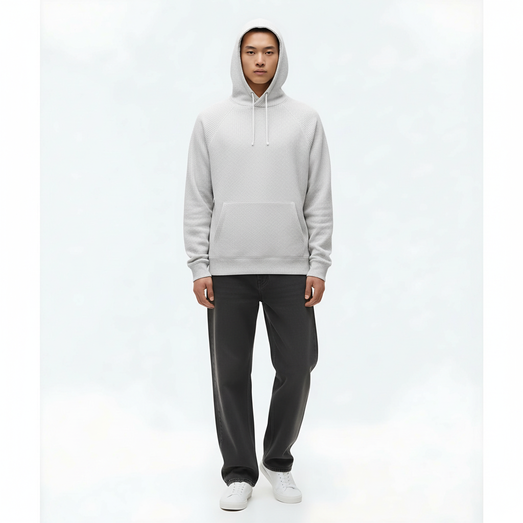 Lightweight Hoodie Pullover on model - White front view