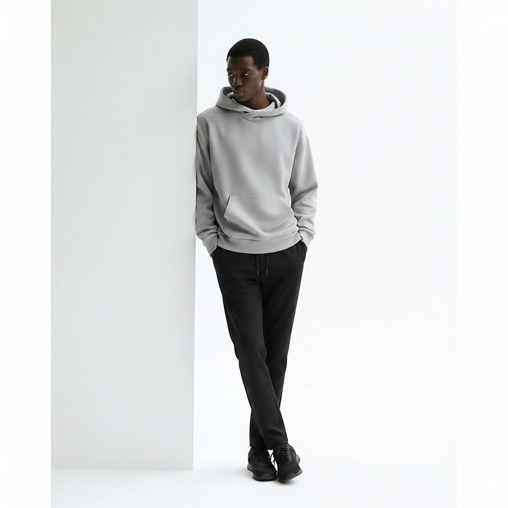 Heavyweight Hoodie on model - Flower Ash front view