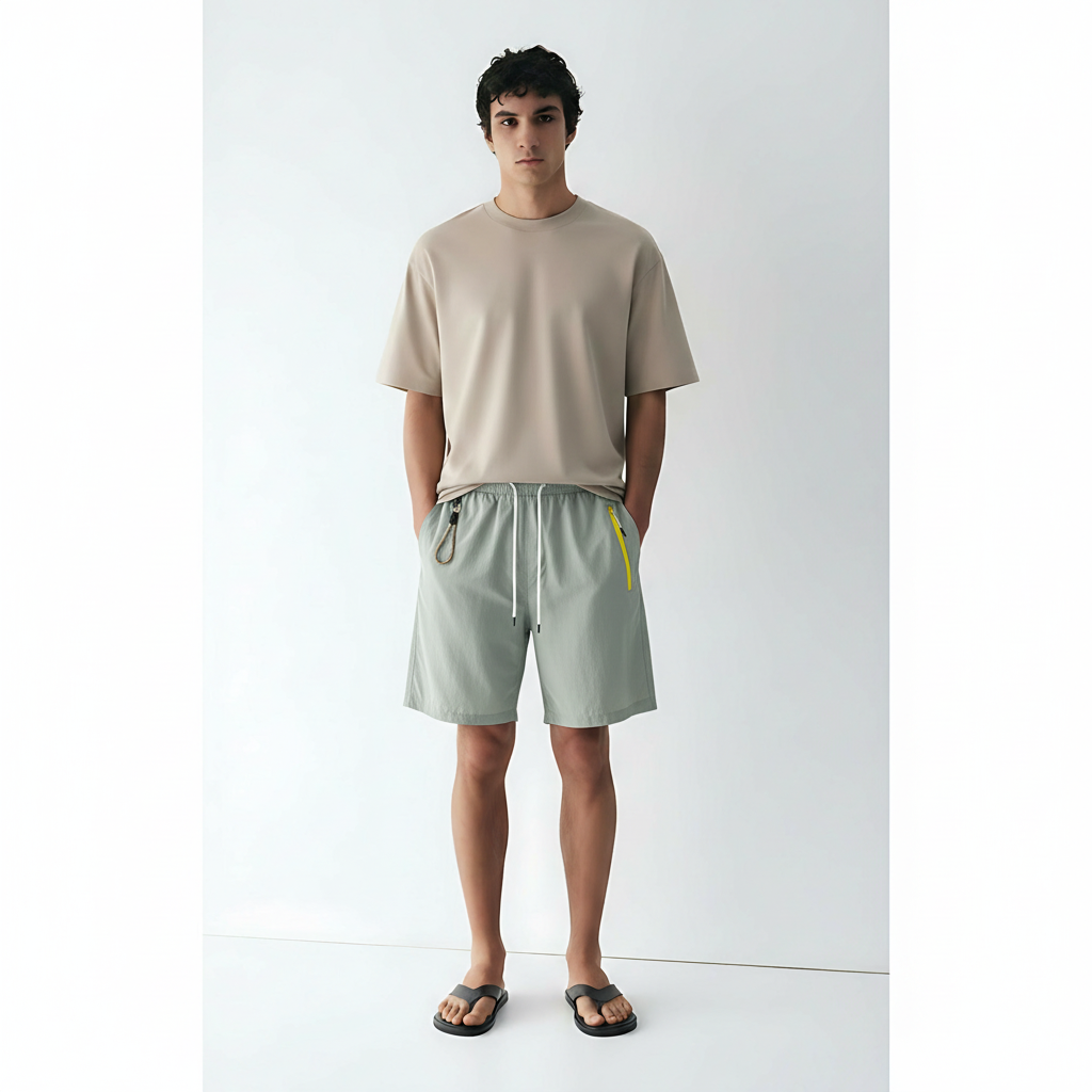 Stretch Nylon Outdoor Shorts on model - Blue Gray front view