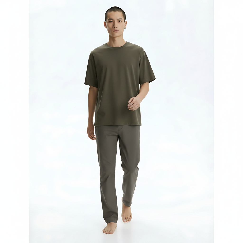 Honeycomb Tech Cotton-Blend T-Shirt on model - Brown front view