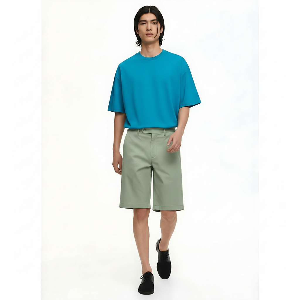 Cotton Shorts Heavyweight on model - Green front view