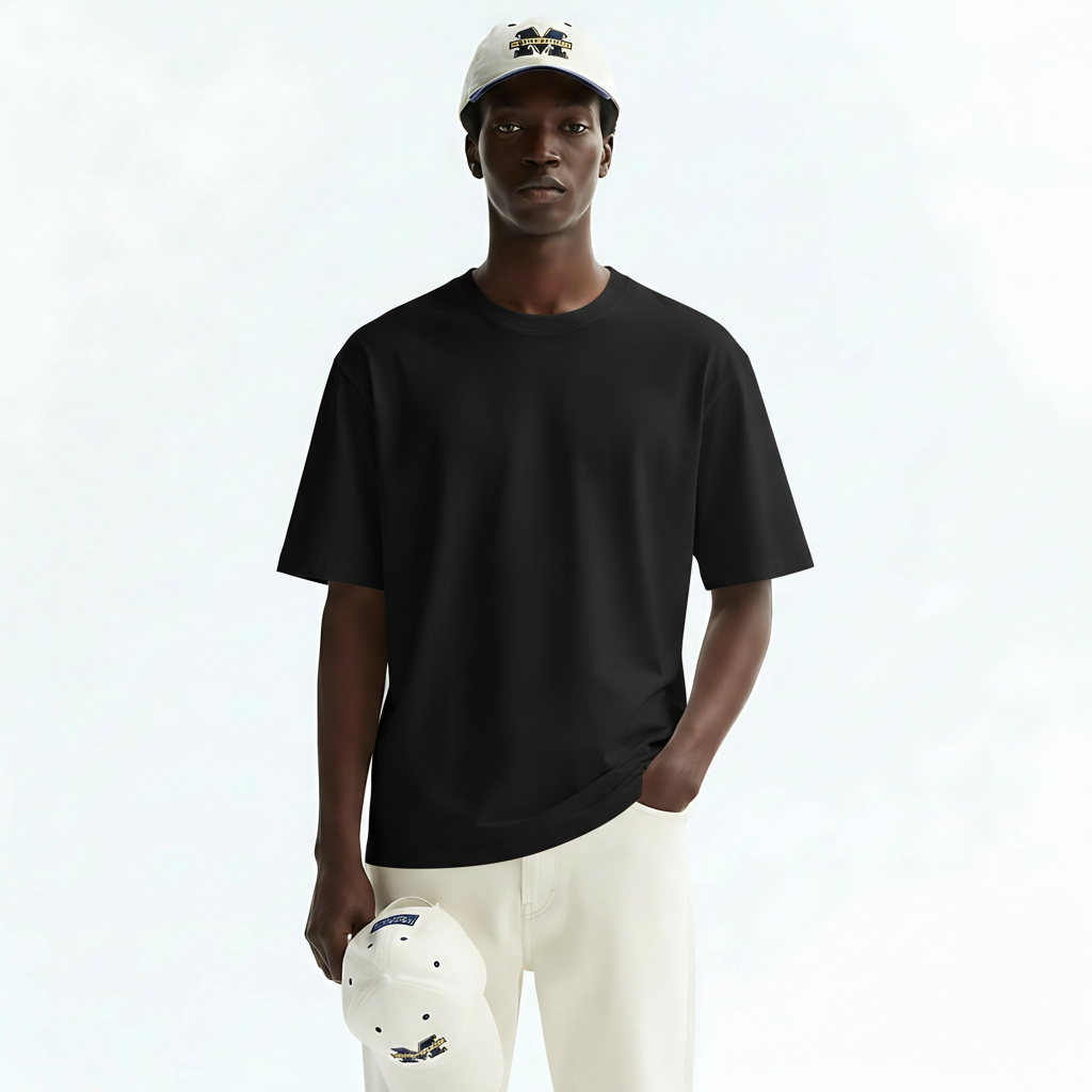 Short Sleeve T-Shirt Quick-Dry Cotton Blend on model - Jet Black front view