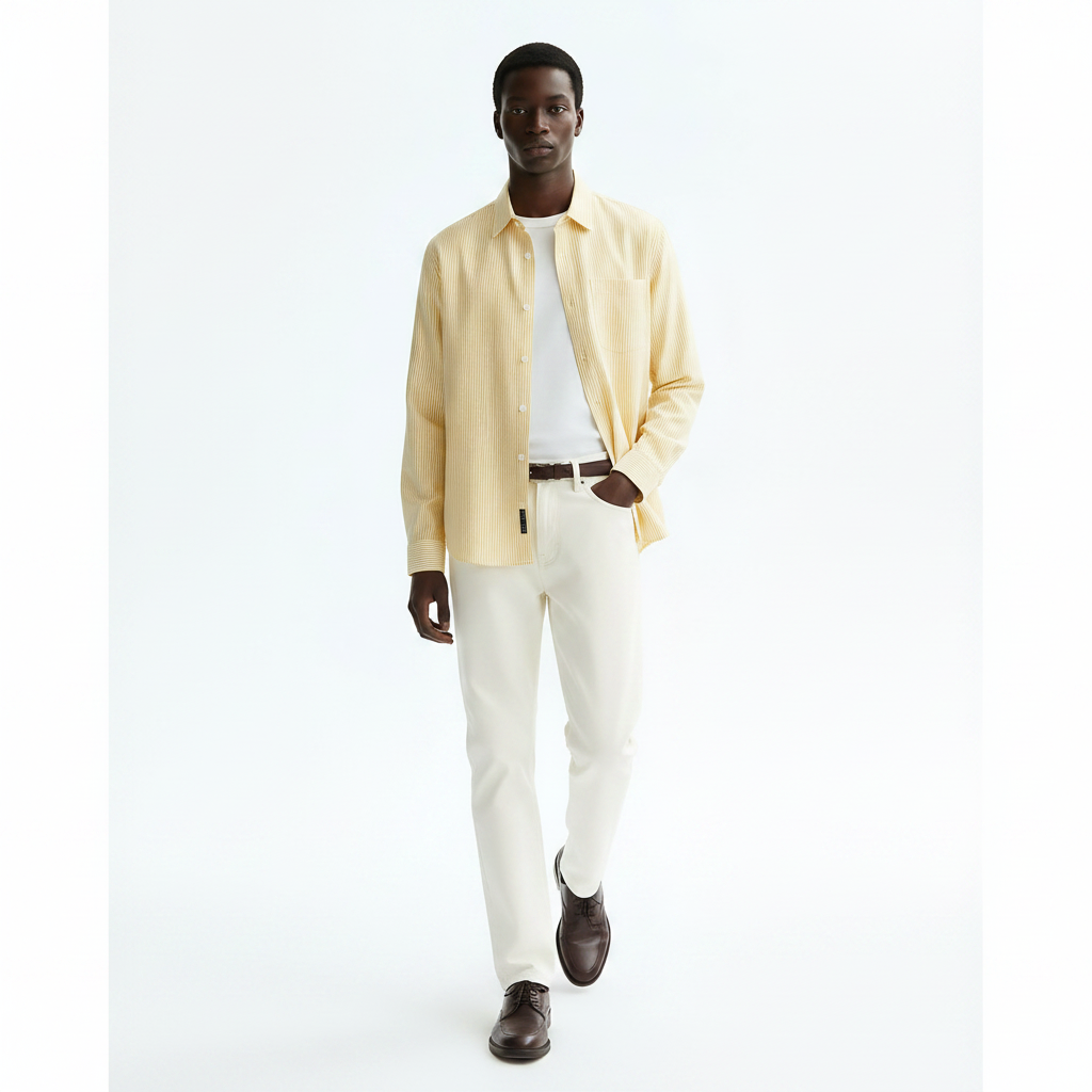 Color Block Long-Sleeve T-Shirt on model - Yellow front view