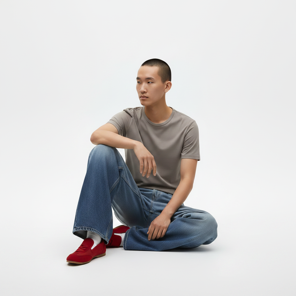 Straight Leg Pants Cotton Stretch on model - Navy Blue front view