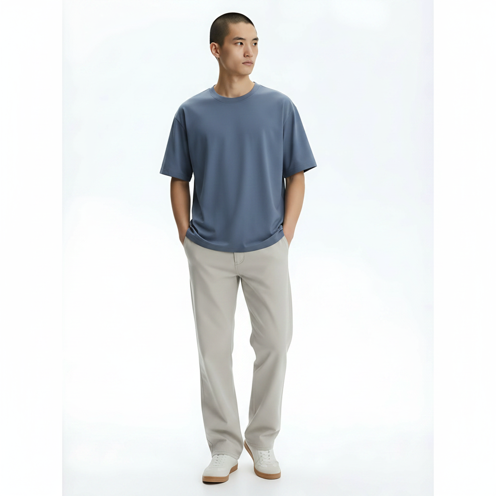 Heavyweight Cooling Cotton-Blend T-Shirt on model - Blue front view