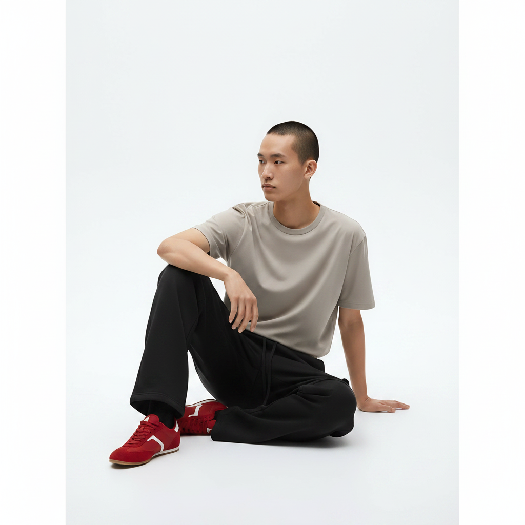 Heavyweight Straight-Leg Pants on model - Black front view