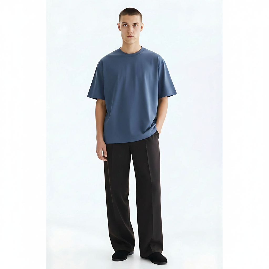 Cotton Oversized T-Shirt Cooling 220g on model - Blue front view
