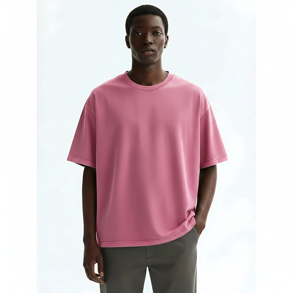 Sand-Washed Heavyweight Cotton T-Shirt on model - Red 2 front view