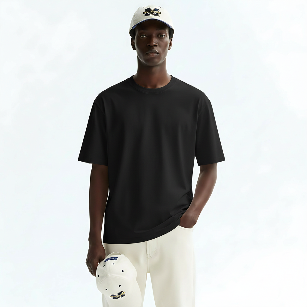 Short Sleeve T-Shirt Quick-Dry Cotton Blend on model - Black front view