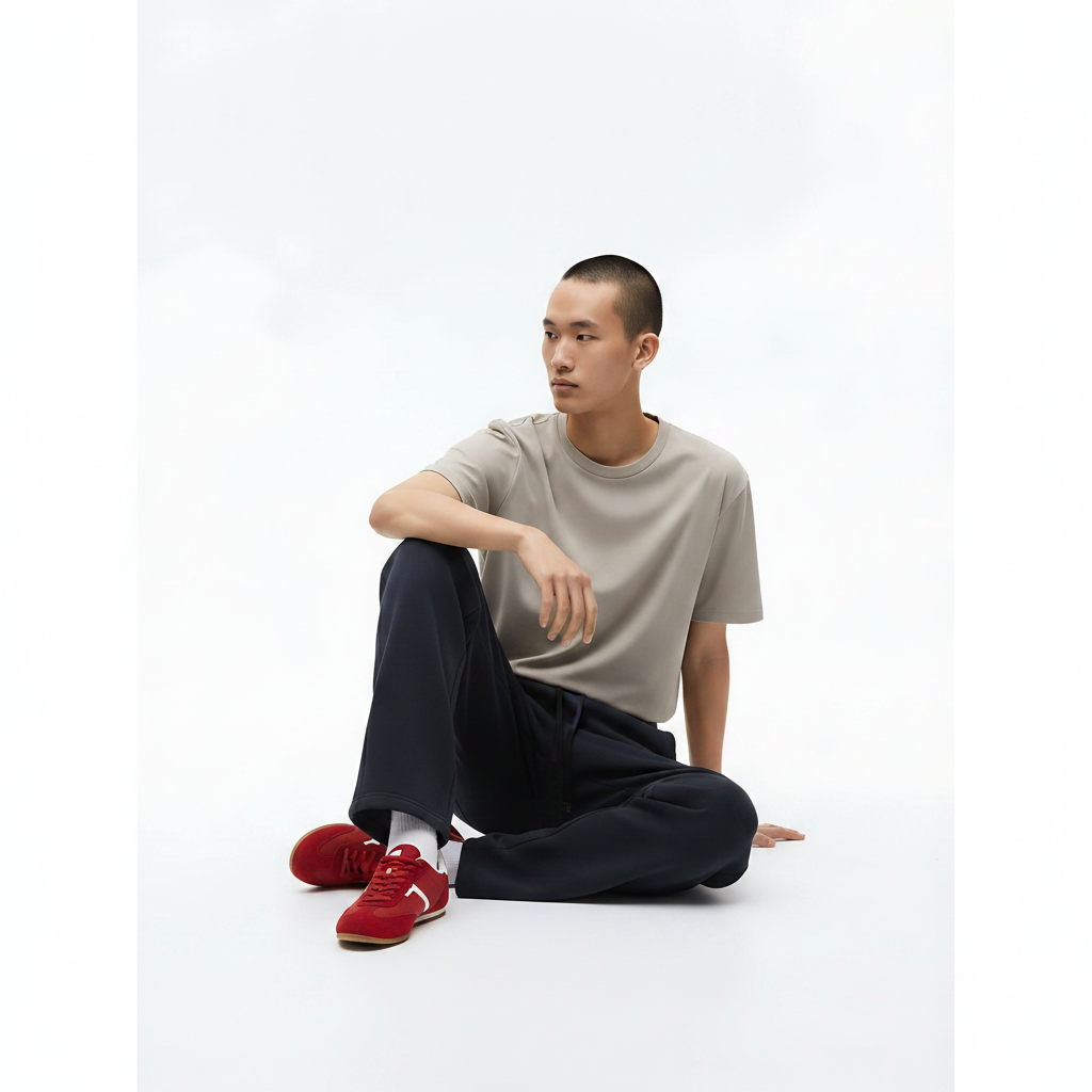 Heavyweight Straight-Leg Pants on model - Blue front view