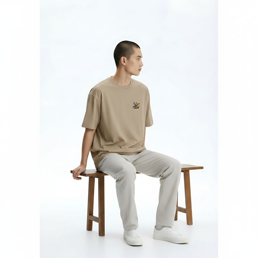 Heavyweight Graphic T-Shirt on model - Beige front view