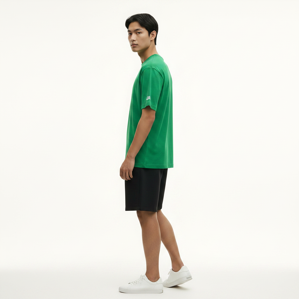 Heavyweight Cotton T-Shirt 250g on model - Green front view