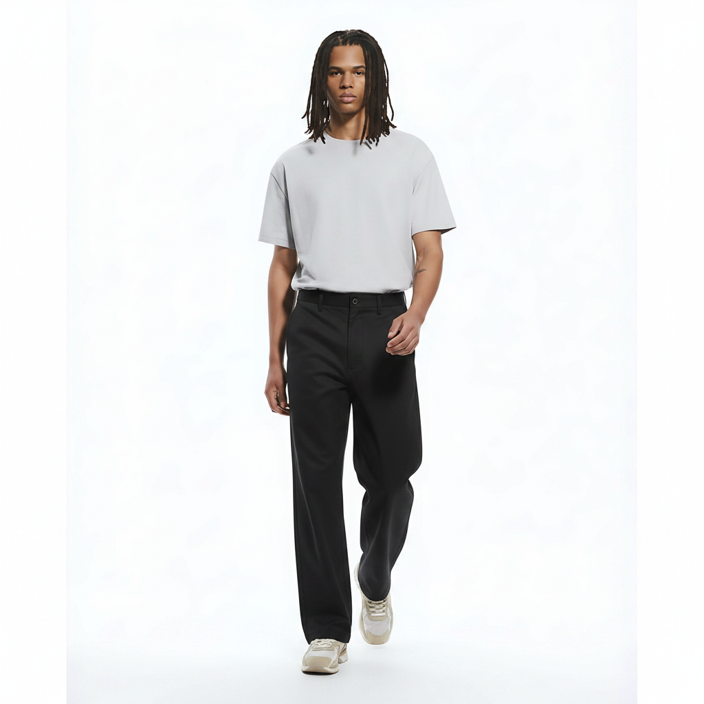 Cotton Cargo Pants Curved Stretch on model - Black front view