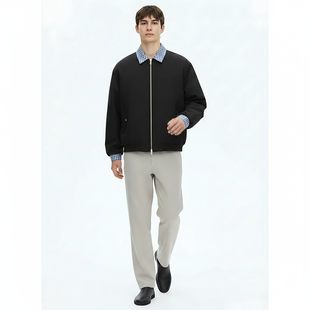 Polyester Jacket Lightweight Relaxed Fit on model - Khaki front view