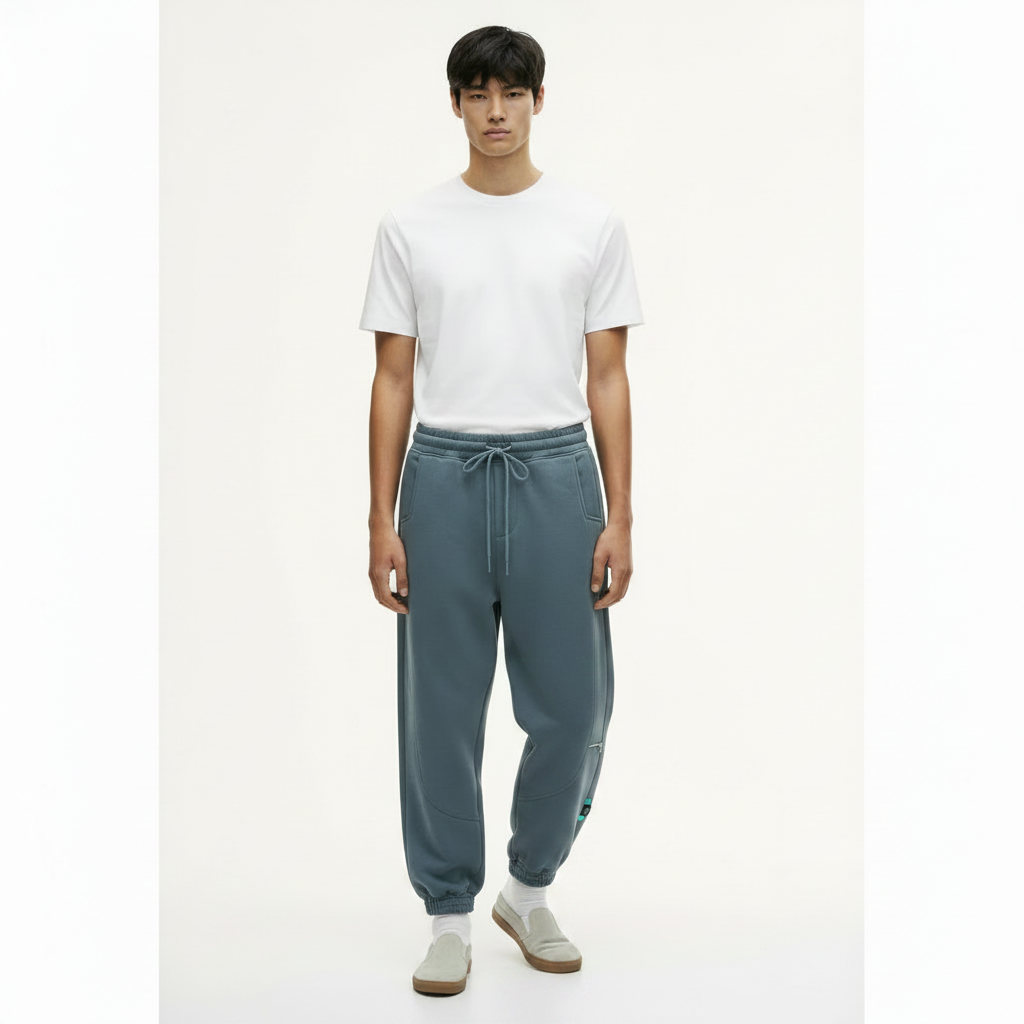 Fleece-Lined Sweatpants Tapered Fit on model - Gray front view