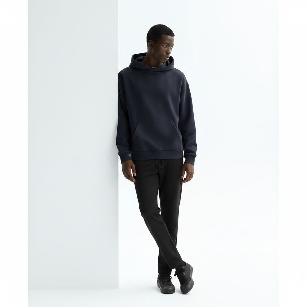 Heavyweight Hoodie on model - Blue front view