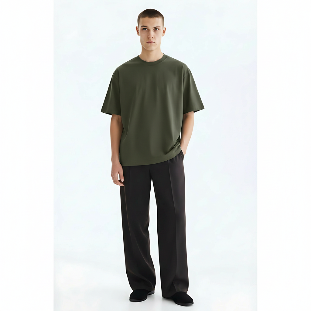 Cotton Oversized T-Shirt Cooling 220g on model - Green front view