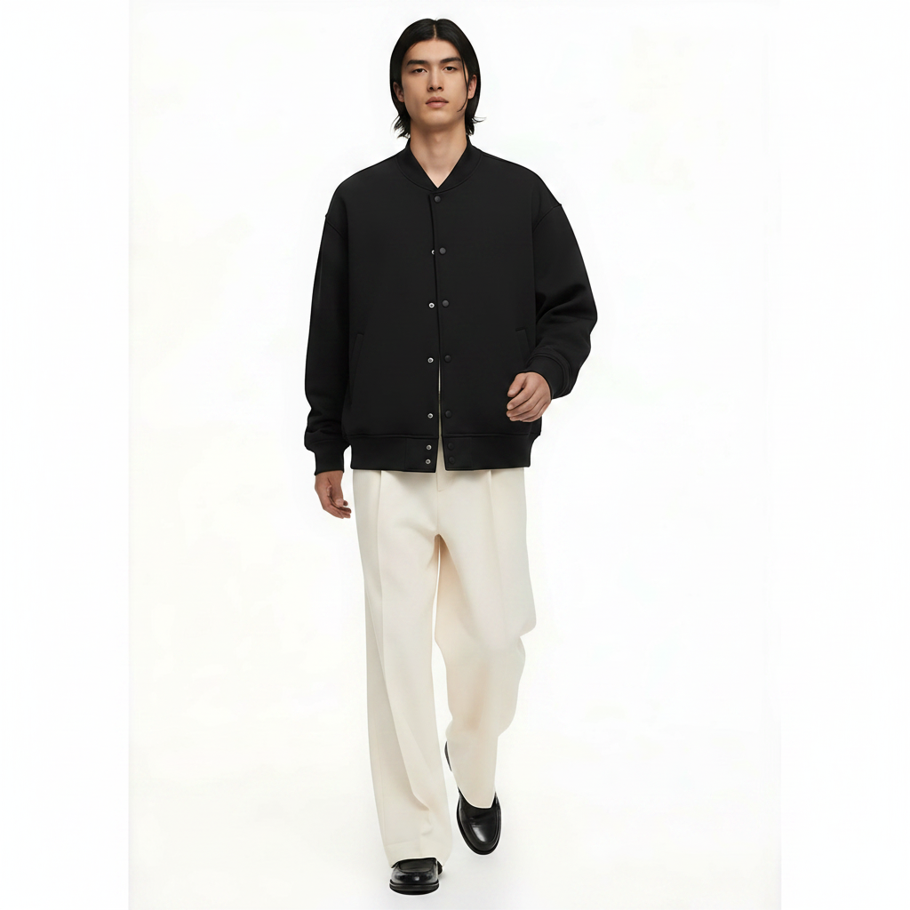 Baseball Jacket Fleece-Lined on model - Black front view