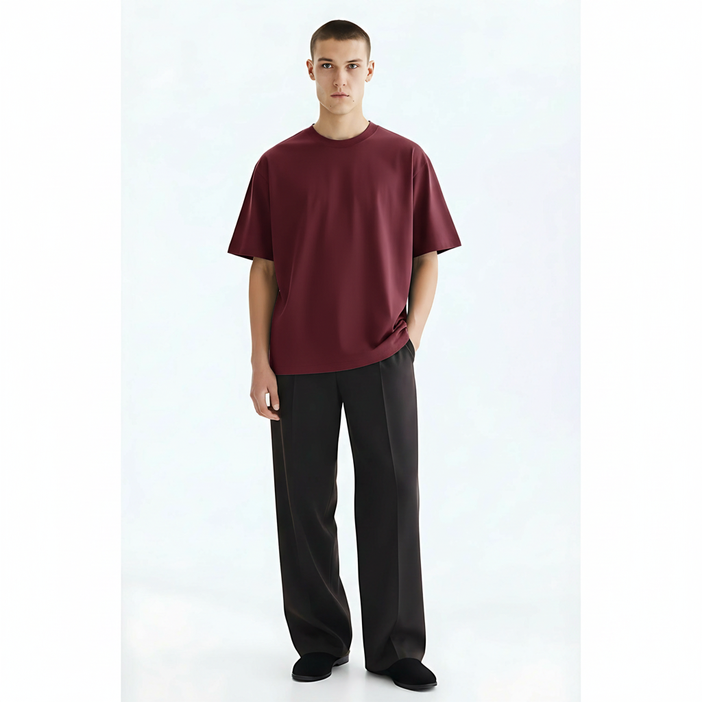 Cotton Oversized T-Shirt Cooling 220g on model - Purple front view