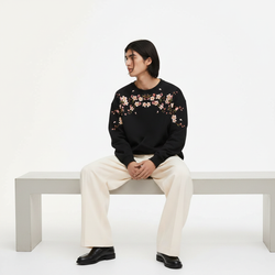 Sakura Embroidered Sweatshirt on model - Black front view