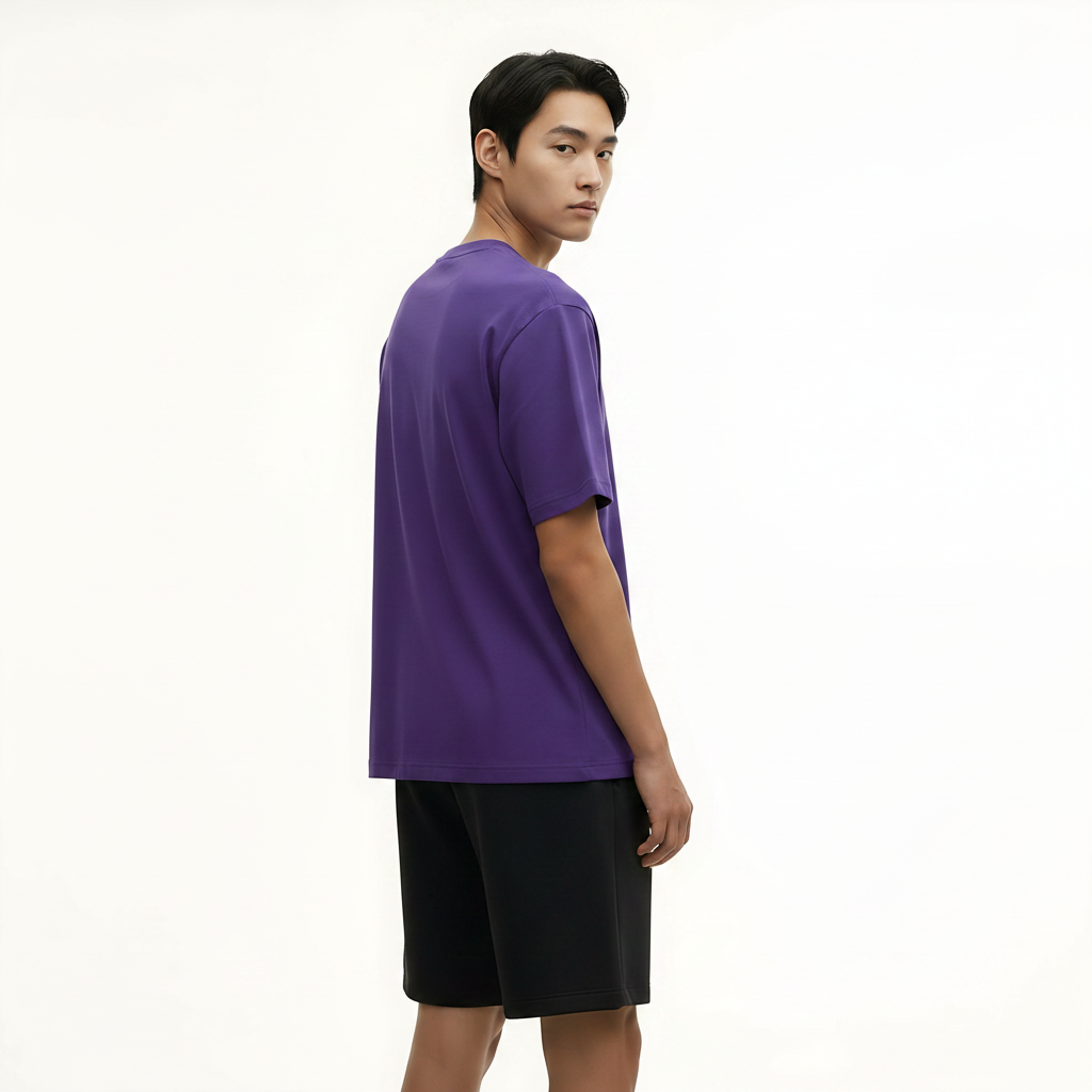 Heavyweight Cotton T-Shirt 250g on model - Purple front view