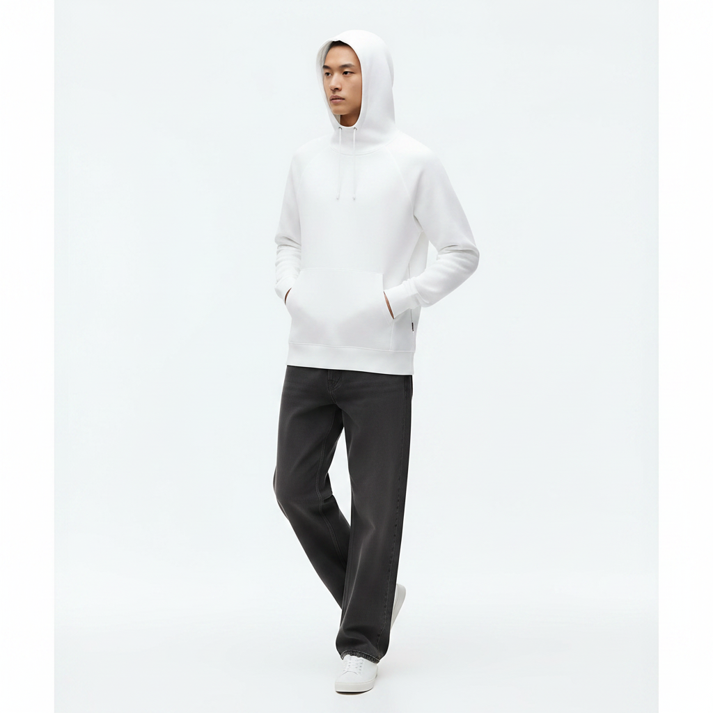 Lightweight Hoodie Pullover on model - Light Gray front view